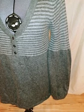 WOMEN'S GREY VERTIGO PARIS ANGORA TUNIC WOOLBLEND SWEATER V-NECK PULLOVER SIZE S