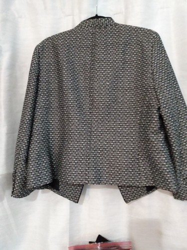Nine West Tweed Black & White Collarless Blazer Jacket Women's 12 Missing Button - Picture 8 of 15