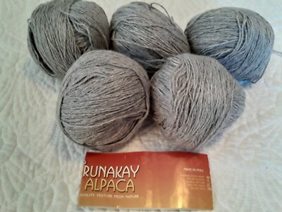 Runakay 100% Alpaca Yarn 5 Sks Light Gray Already Wound 50 Gr Fingering So Soft