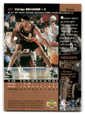 Eldridge Recasner 1996-97 Upper Deck BASKETBALL #183 Atlanta Hawks Rookie RC