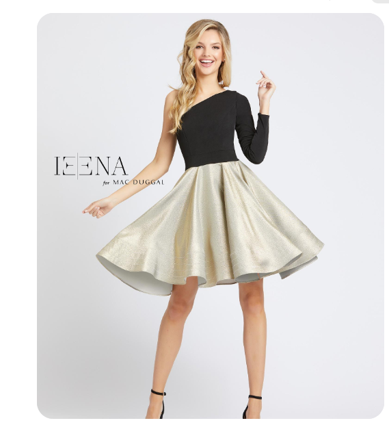 MAC DUGGAL 48929 ONE JERSEY SLEEVE BLACK/GOLD FIT & FLARE DRESS sz 12 | eBay