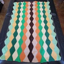 Crochet Crocheted Wavy Stripe Afghan Throw Blanket MCM 70s Vtg Colors 46x65