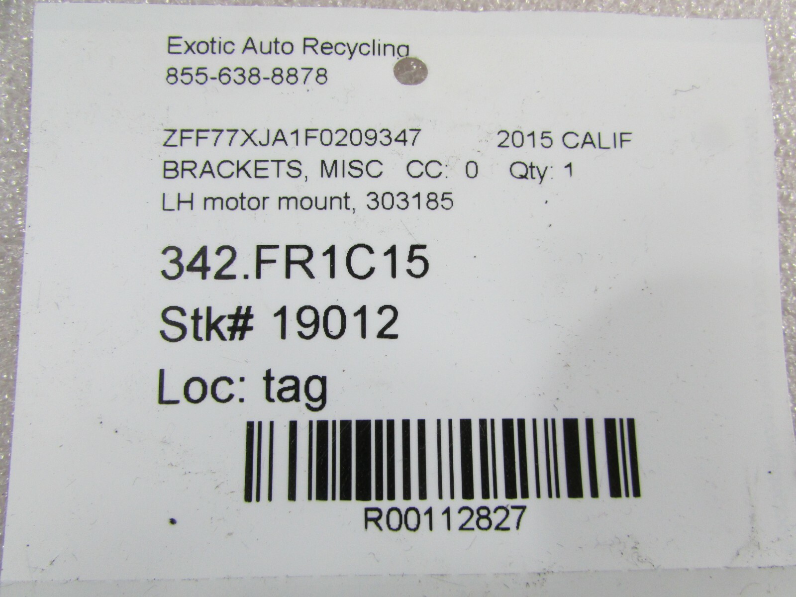 Ferrari California, LH, Left Motor, Engine Mount Bracket, Used, P/N 303185