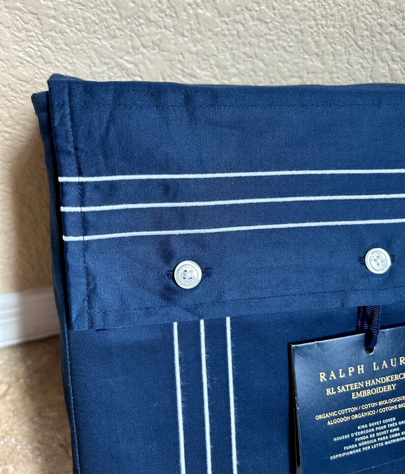 Ralph Lauren Organic Cotton Sateen Handkerchief King Duvet Cover Navy