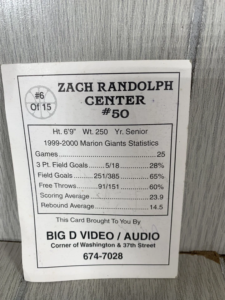 Foto de acción autografiada por Zach Randolph High School Senior estadísticas de temporada año 2000 Foto 2 de 4