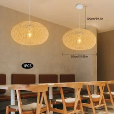 Classic Rattan Pendant Light Fixture - Adjustable Indoor Ceiling Mount