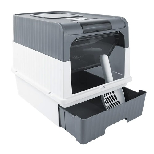 Large Cat Litter Box Pet Toilet Skylight Enclosed Drawer Scoop Covered Tray Chic - Picture 12 of 12