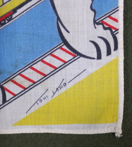 TOM LAMB vintage 1950s HANKY HANDKERCHIEF cute SPOTTED DOG & TOY TRAIN cartoon - Picture 2 of 6