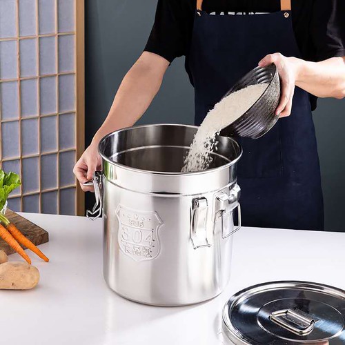 Airtight Rice Bucket 304 Stainless Steel Canister Food Storage Containers 6 L