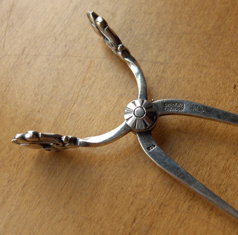 Georg Jensen желудь из чистого серебра сахар щипцы ~ ножницы стиль ~ ранняя марка ~ Дания - Изображение 4 из 4