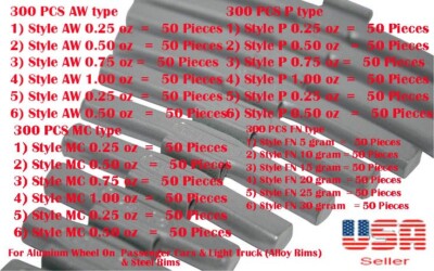 300 Pc Lead Clip-on Wheel Weight Balance Type AW 0.25 0.50 0.75 - Foto 5
