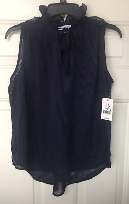 Ophelia Roe NWT Women's Size S Sleeveless Sheer Pullover Blue Ruffle Collar Top