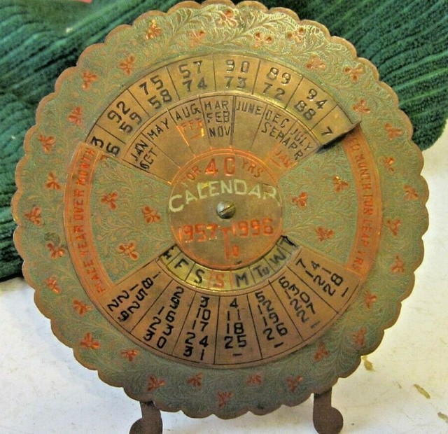 40 Year Desk Calendar 1957 1996 Vintage Brass Enameled Design EBay