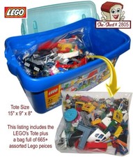 LEGO Bulk Lot 650 Pieces Assorted Parts with Blue Storage Tote - VGC - used