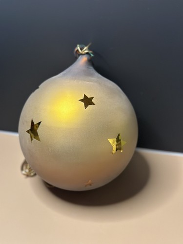 Sm. VTG Dept 56 FROSTED GOLD STAR MERCURY GLASS Round Ball Ornament Original Box - Picture 7 of 7