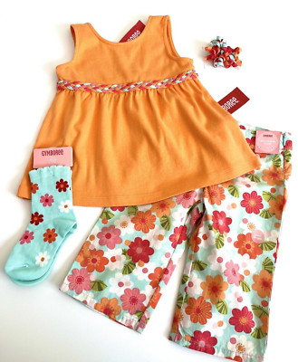 Vintage NWT Gymboree 2008 TROPICAL GARDEN 4pc Set Top, Pants, Socks, Hair 3 3T