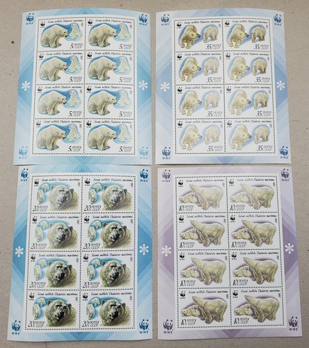 Set of 4 Russia #5541a-5544a 1987 WWF Polar Bear Sheets XF NH