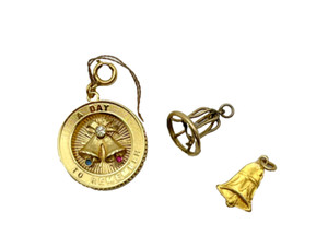 Authentic 3 Gold-Plated Bell Shaped Pendants / A Day to Remember Multicolor CZ Charms