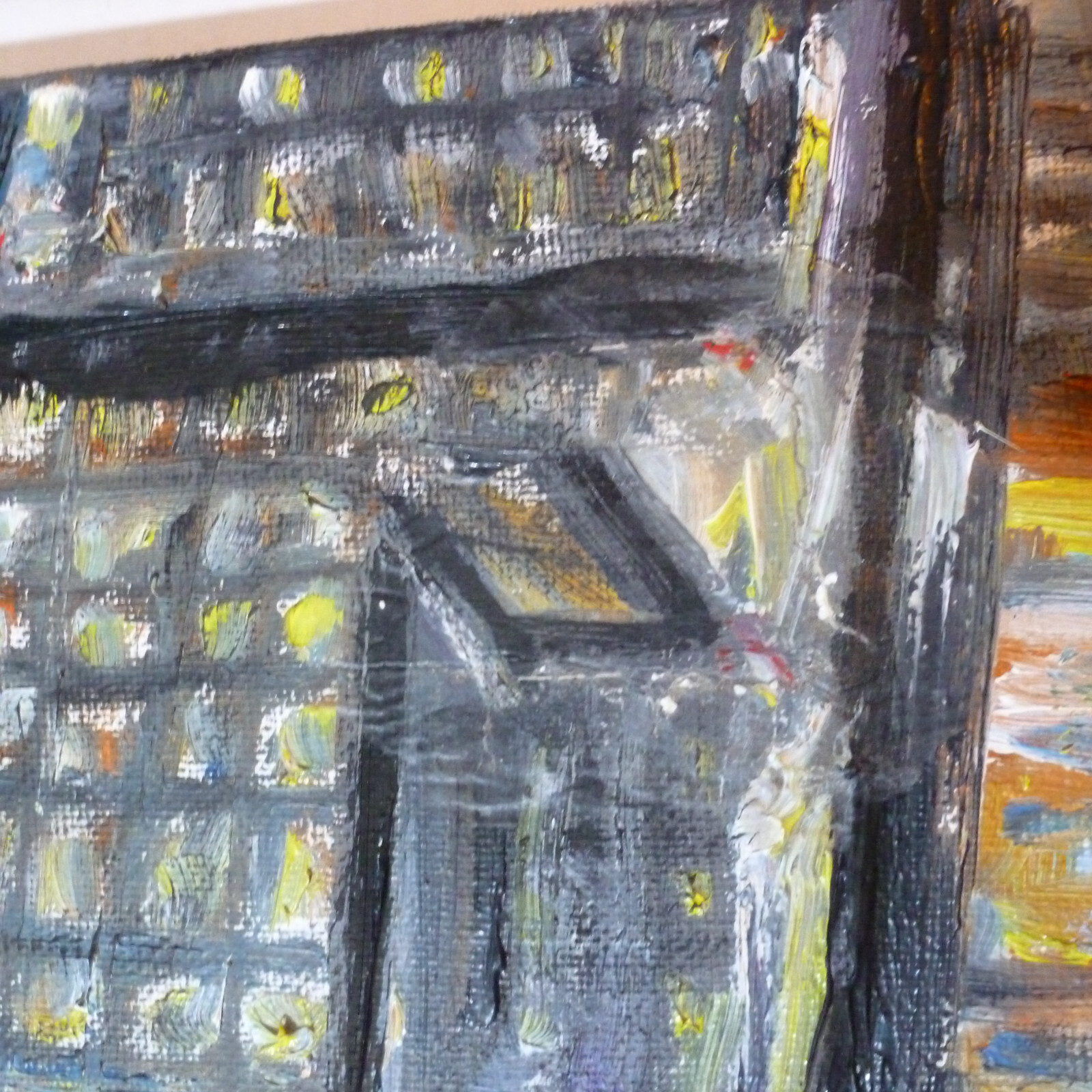 TOKYO NIGHTS 16x20 city lights original small repair oil painting signed Crowell