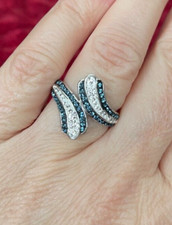 Pre-owned Blue  Clear Crystal Stone Ring on 925 Sterling Silver Band  Size 7