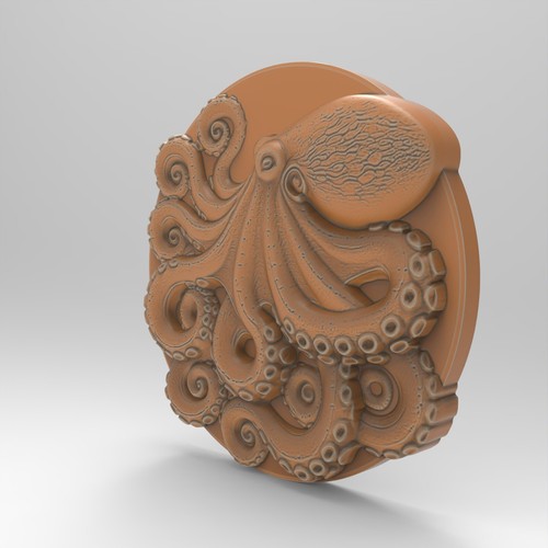 Octopus Round Plaque STL File for CNC Router 3D Printer Laser Machine Sculpture - Picture 3 of 7