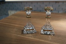 2 Stunning Waterford Crystal Gold Finish 6.1/8" Candlesticks Label Attached