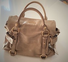 Miu Miu Vitello Lux Bow Satchel Calfskin Leather Authentic New, Beige Color