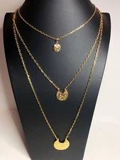 3644 TALBOTS Gold tone Hammered cresent pendant layered  necklace 19-22" nwot