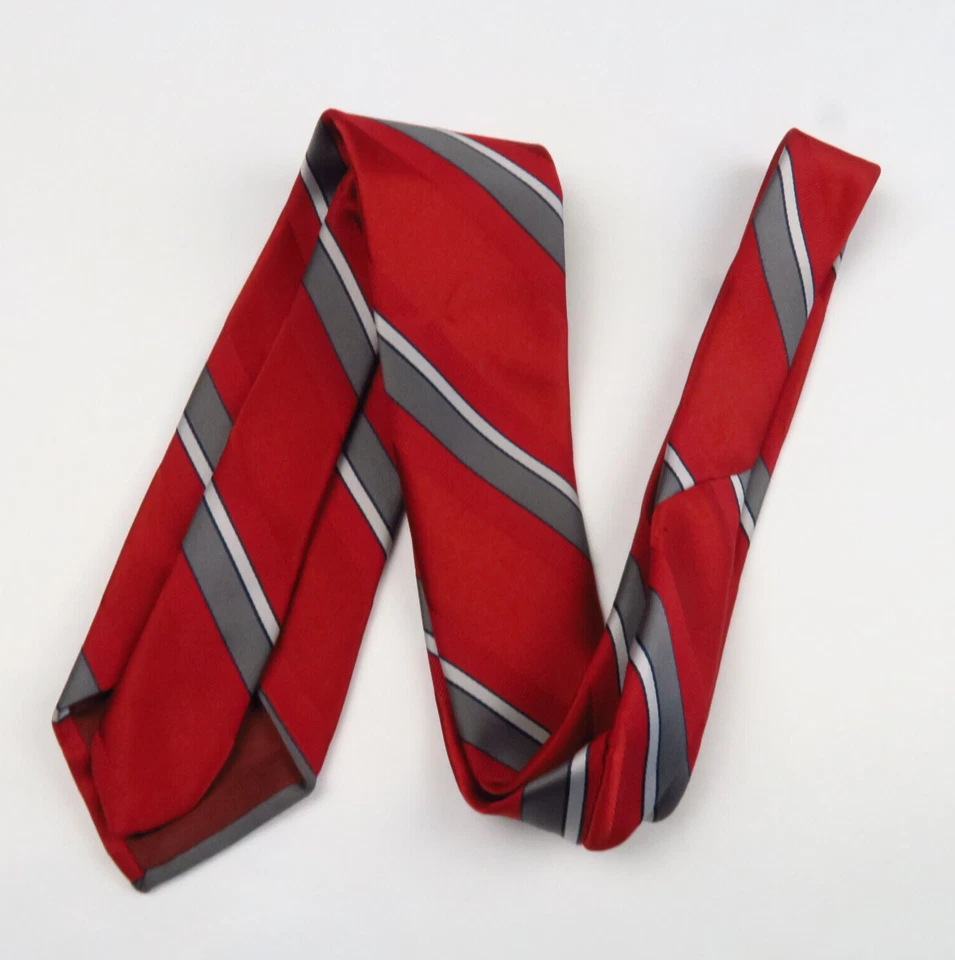 Corbata de cuello para hombre roja gris a rayas diagonales mezcla de poli seda hecha en EE. UU. 56x3 Foto 4 de 4