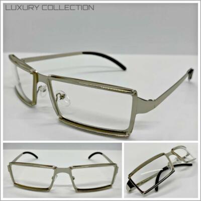 Men Classy Elegant Sophisticated Clear Lens EYE GLASSES Sleek Silver Metal Frame