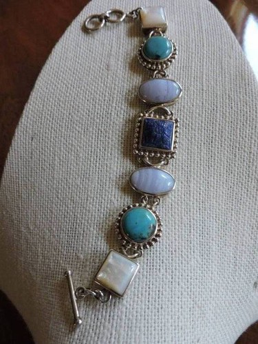 Brazalete de piedras preciosas múltiples Whitney Kelly 925 China de plata esterlina 52 gramos WK - Imagen 3 de 7