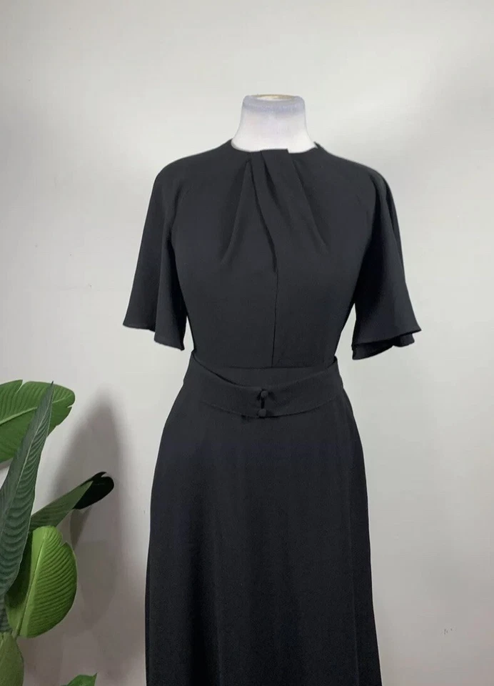 Vestido MIDI Pearl By Lela Rose para mujer talla 2 negro crepé fluido negro Foto 2 de 4