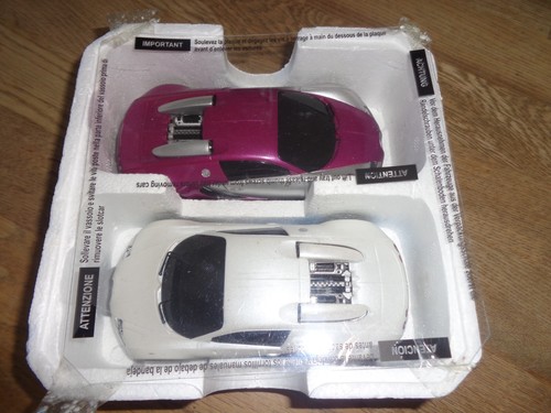 SCALEXTRIC BUGATTI VEYRON RACE PAIR, PURPLE/SILVER & WHITE ROAD CARS, DPR, USED - Picture 7 of 7