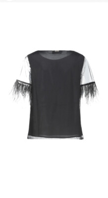 CRISTINAEFFE Tulle Blouse IT40 S Feathers Short Sleeves Round Collar