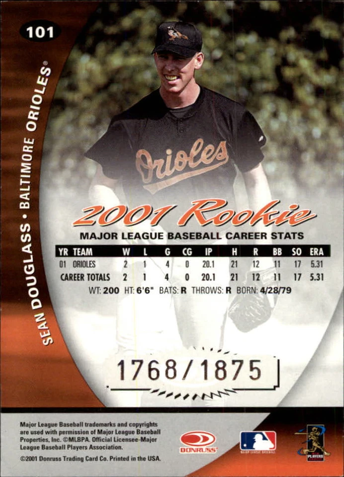 2001 Donruss Class of 2001 #101 Sean Douglass/1875 RC - NM-MT - Image 2 of 2
