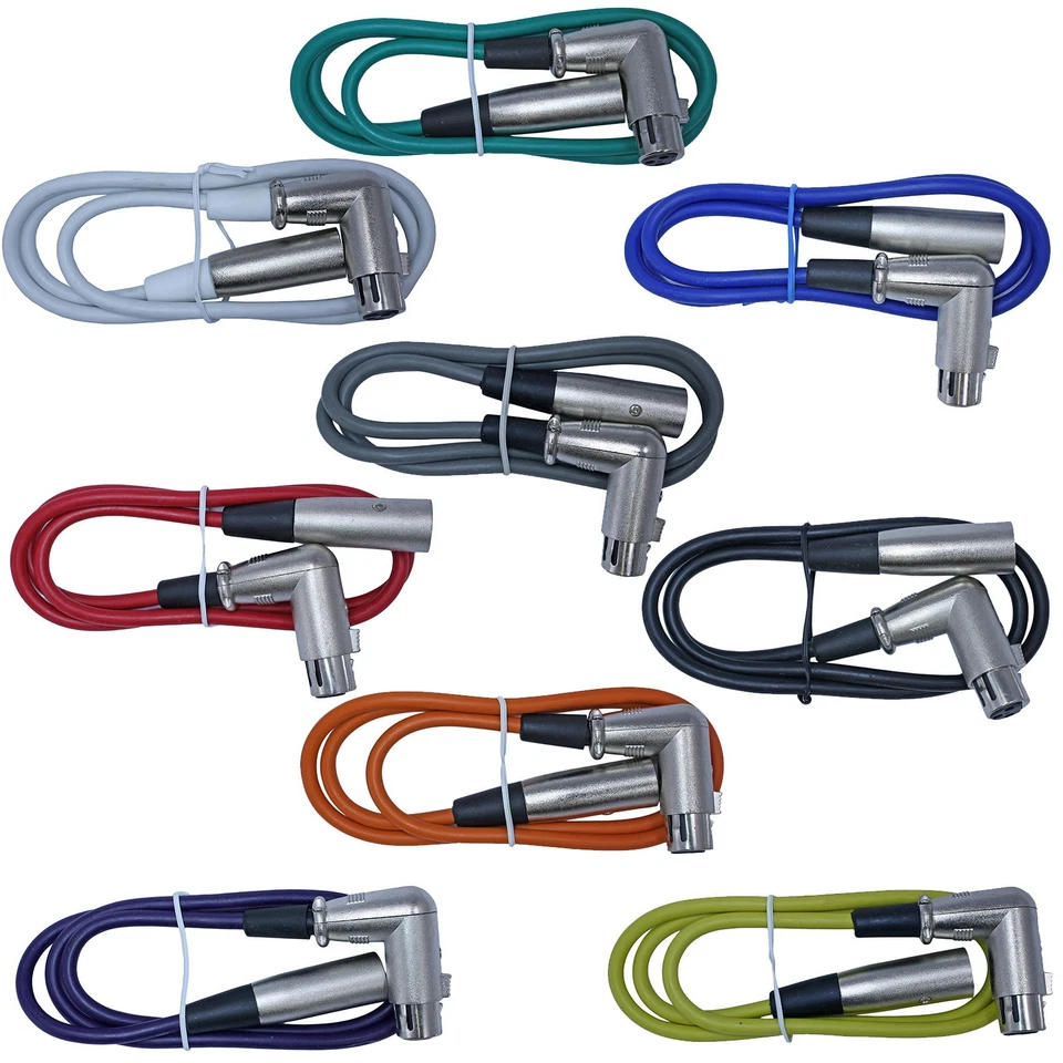 9pack colors Right Angle 6ft foot XLR female to straight male cables patch cords