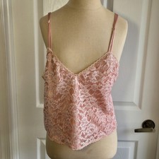 Victoria  s Secret Vtg Gold Label Pink Satin Lace Camisole Top Size M Lingerie