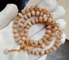 Peach Moonstone Beaded Necklace, Handmade, Gemstone Necklace, Gift For Her