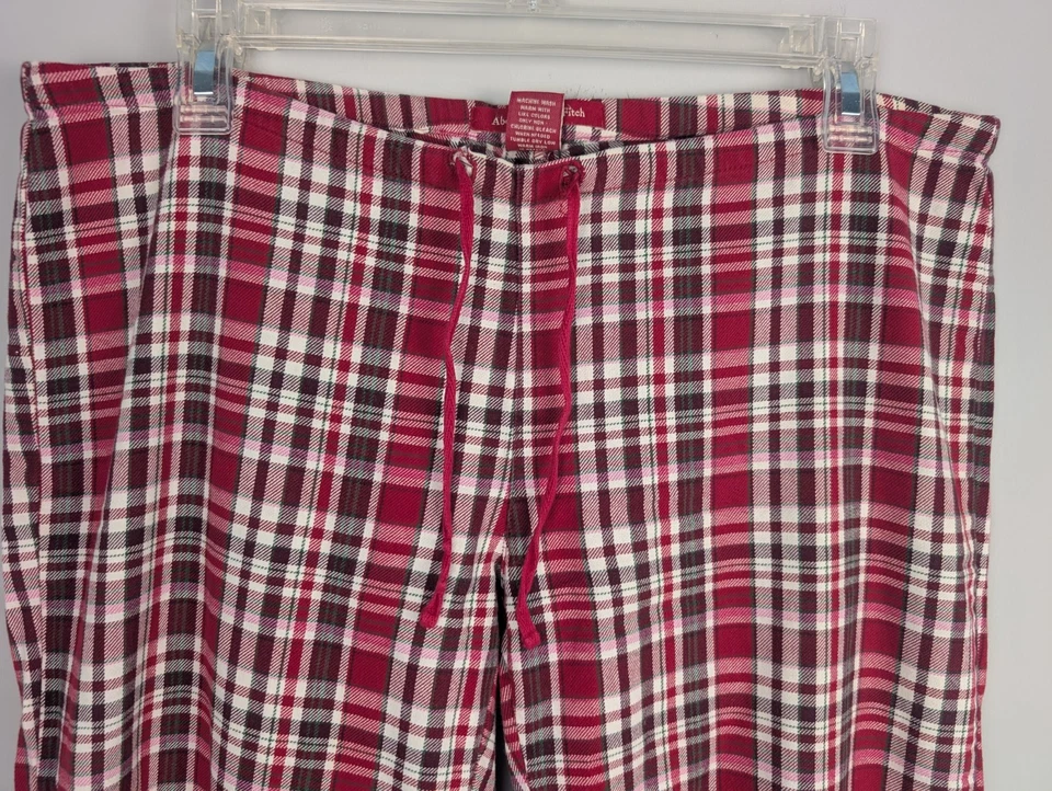Calça lounge feminina Abercrombie & Fitch algodão cordão XS xadrez vermelha preppy - Imagem 2 de 4