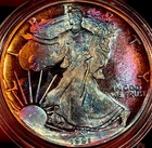 Rainbow Toned 1991 S American Silver Eagle 1oz .999 Silver US Mint Coin Details