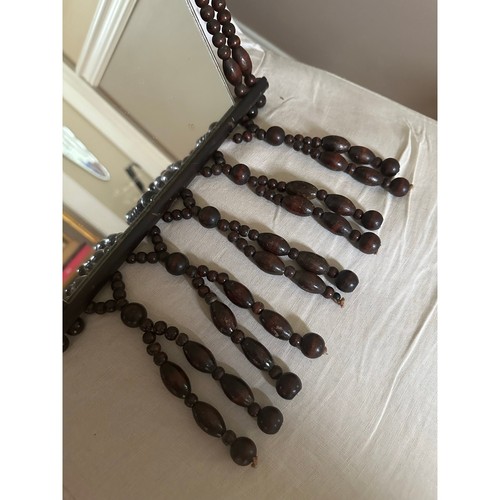 Vintage Wood Beaded Tasseled mirror Framed Wall Hanging Boho Bohemian brownREAD - Picture 6 of 19