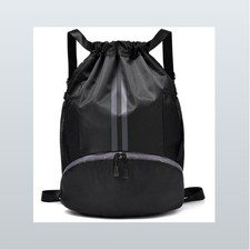 Black Drawstring Gym Bag for Men, Waterproof Drawstring Backpack for Women