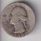 1940-S WASHINGTON QUARTER .25¢ SAN FRANCISCO 90% SILVER COIN UNITED STATES MINT
