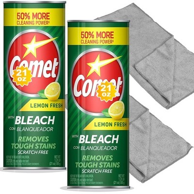 Comet Lemon Fresh Powder Cleanser Bleach 21oz 2-Pack + Microfiber Cloths