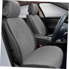 Linen Front Car Seat Covers Breathable Fabric Gray