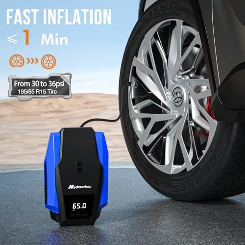 Tire Inflator Portable Air Compressor, 150PSI 12V DC Air Pump for Car Blue