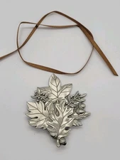 Longaberger Leaf Cluster Basket Tie On Satin Finish Pewter 28073 Fall Autumn