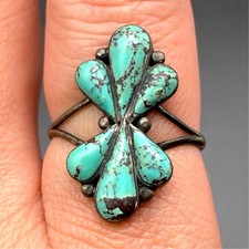 Vintage Southwestern Turquoise Silver Ring Size 9.25