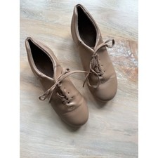Capezio TeleTone Tap Shoes Women's 5.5 M Tan Leather Lace Up Dance Performance