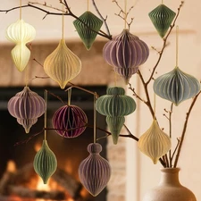 12 Pcs Christmas Paper Honeycomb Ornaments for Tree, 3D Glitter Edge Paper Honey